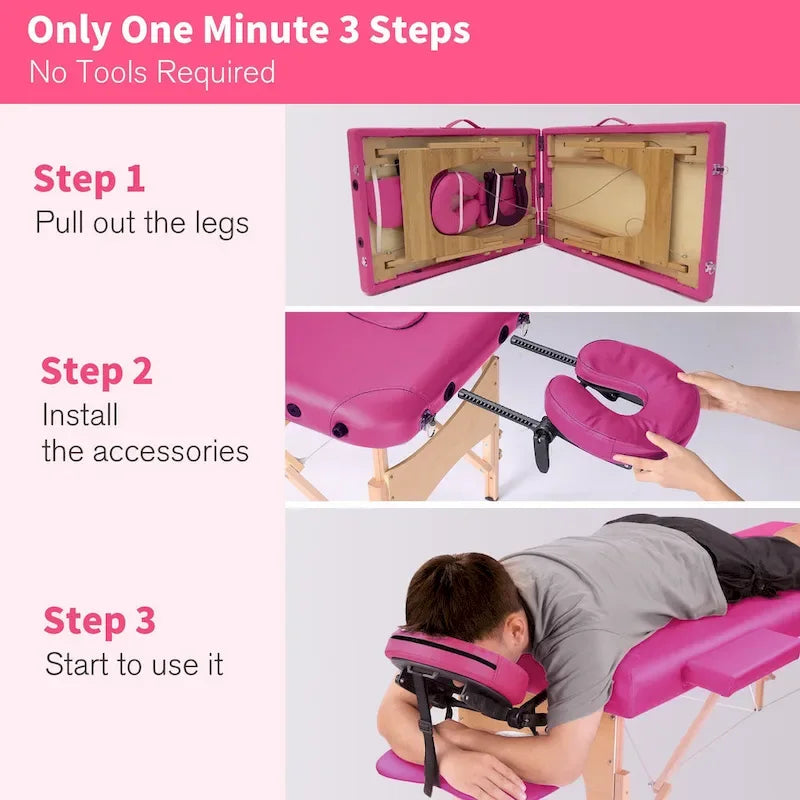 84-inch Portable Massage Table with Carry Case – PVC Leather, 3-inch High-Density Foam