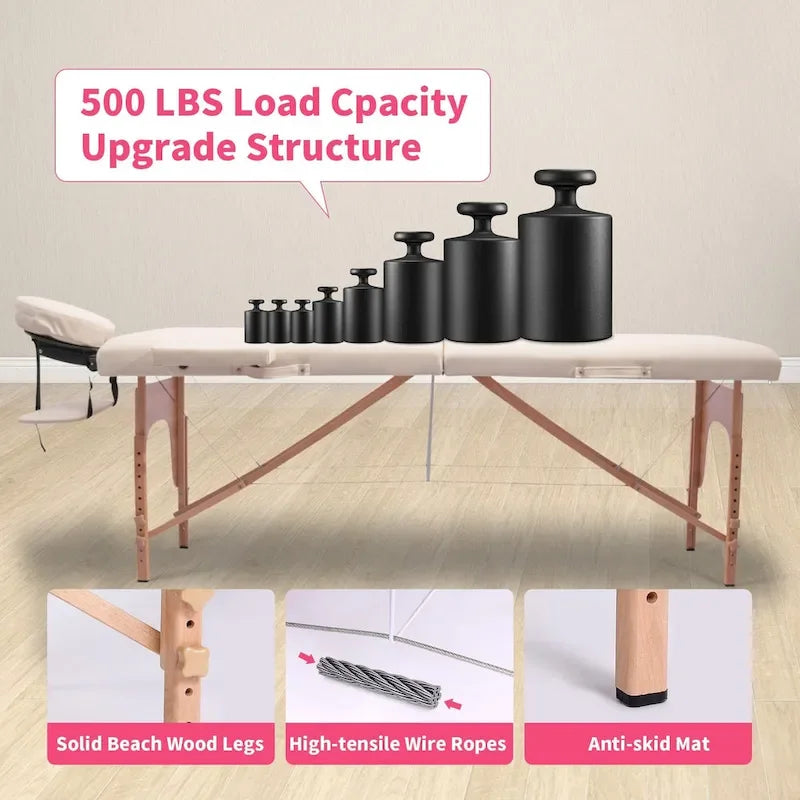 84-inch Portable Massage Table with Carry Case – PVC Leather, 3-inch High-Density Foam