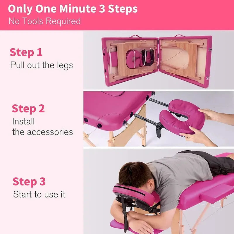 84-inch Portable Massage Table with Carry Case – PVC Leather, 3-inch High-Density Foam