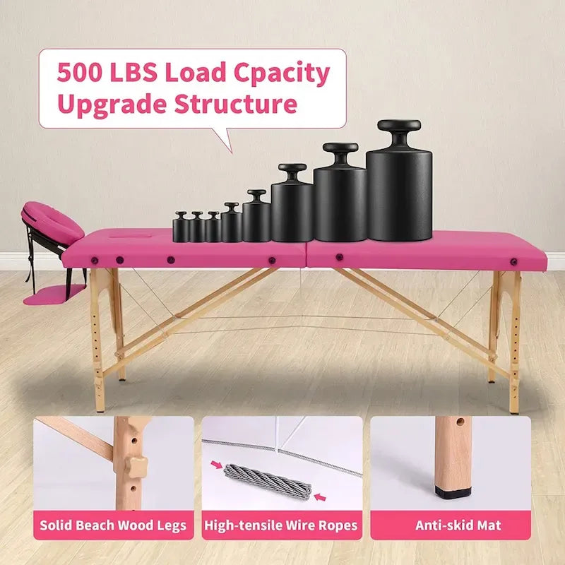 84-inch Portable Massage Table with Carry Case – PVC Leather, 3-inch High-Density Foam