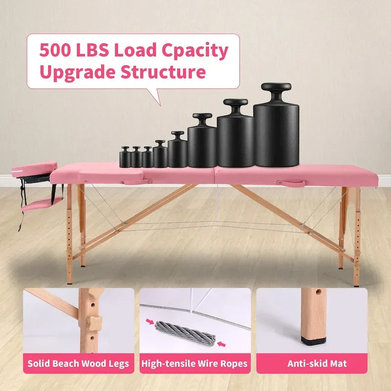 84-inch Portable Massage Table with Carry Case – PVC Leather, 3-inch High-Density Foam