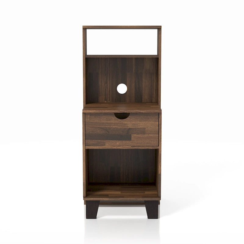 Transitional Compact Nightstand with 3 Shelves and 1 Drawer
