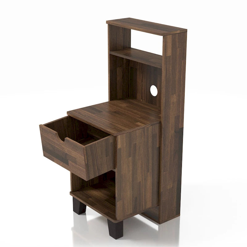 Transitional Compact Nightstand with 3 Shelves and 1 Drawer
