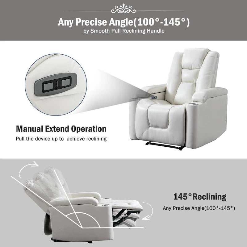 Power Leather Recliner Chair Home Theater Seating Soft
