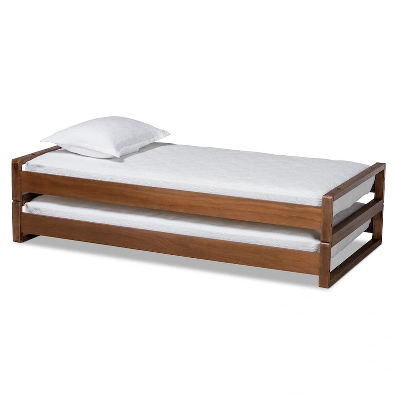 Expandable Twin to King Bed Frame – Rubberwood & MDF, Walnut Finish, No Box Spring Needed