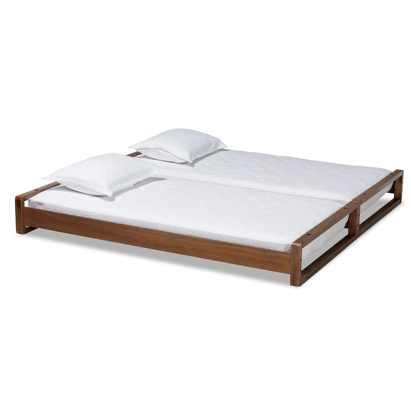 Expandable Twin to King Bed Frame – Rubberwood & MDF, Walnut Finish, No Box Spring Needed