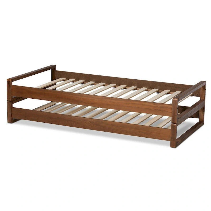 Expandable Twin to King Bed Frame – Rubberwood & MDF, Walnut Finish, No Box Spring Needed