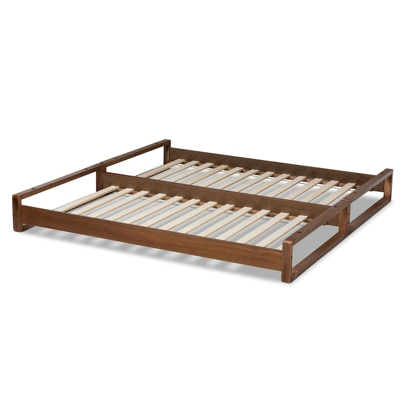 Expandable Twin to King Bed Frame – Rubberwood & MDF, Walnut Finish, No Box Spring Needed
