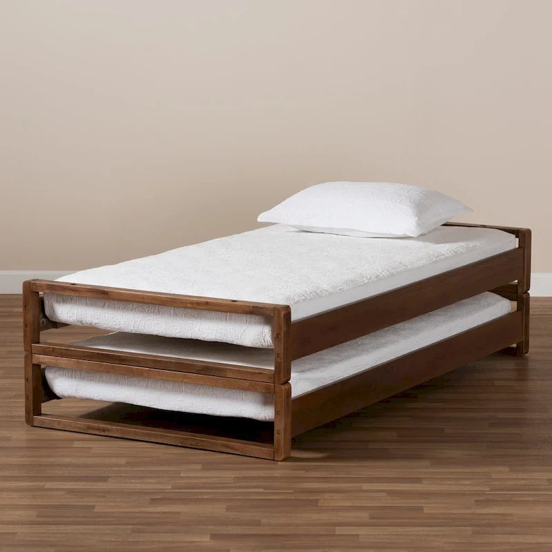 Expandable Twin to King Bed Frame – Rubberwood & MDF, Walnut Finish, No Box Spring Needed