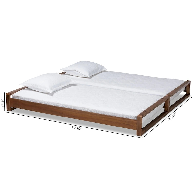 Expandable Twin to King Bed Frame – Rubberwood & MDF, Walnut Finish, No Box Spring Needed