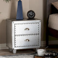  Davet French Industrial Silver Metal 2-Drawer End Table
