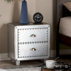  Davet French Industrial Silver Metal 2-Drawer End Table