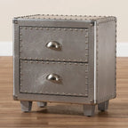 French Industrial Silver Metal 2-Drawer End Table