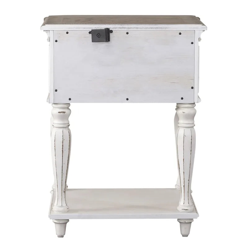 Open Leg Nightstand with Bottom Shelf – Antique White Finish, 22W x 17D x 28H in