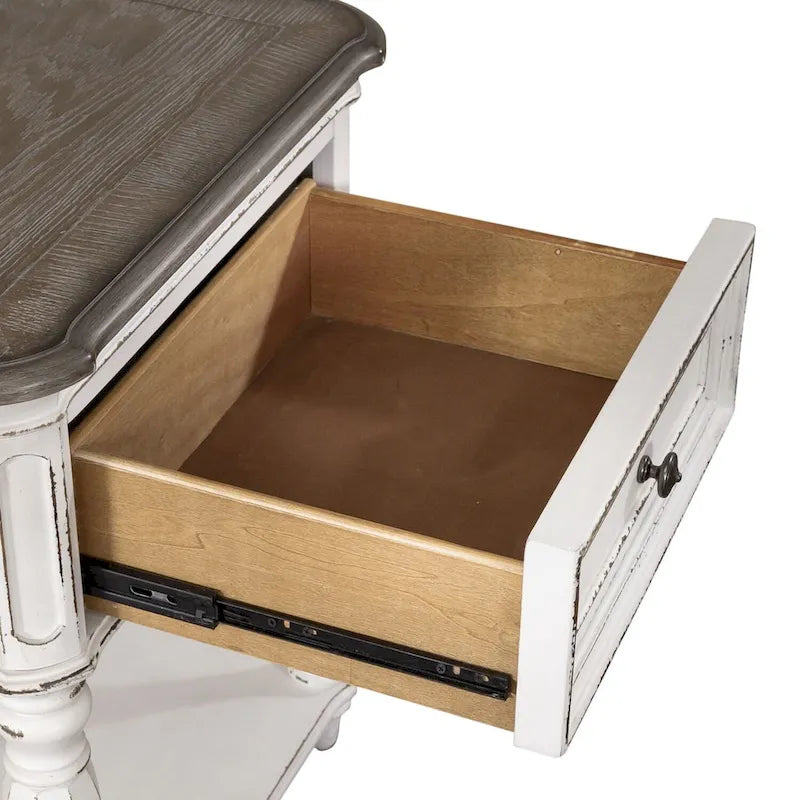 Open Leg Nightstand with Bottom Shelf – Antique White Finish, 22W x 17D x 28H in