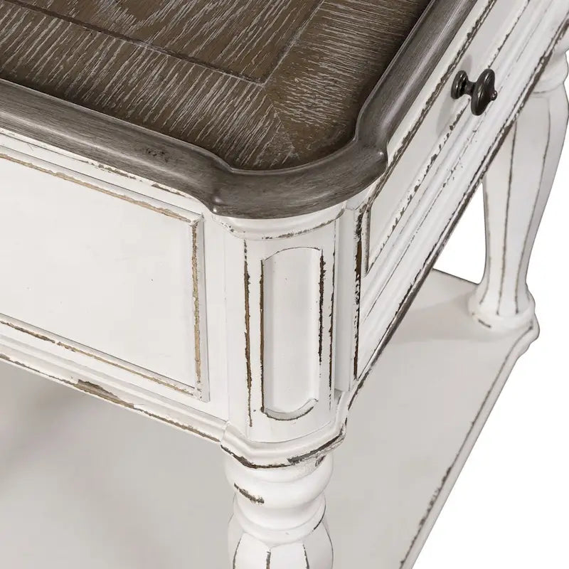 Open Leg Nightstand with Bottom Shelf – Antique White Finish, 22W x 17D x 28H in