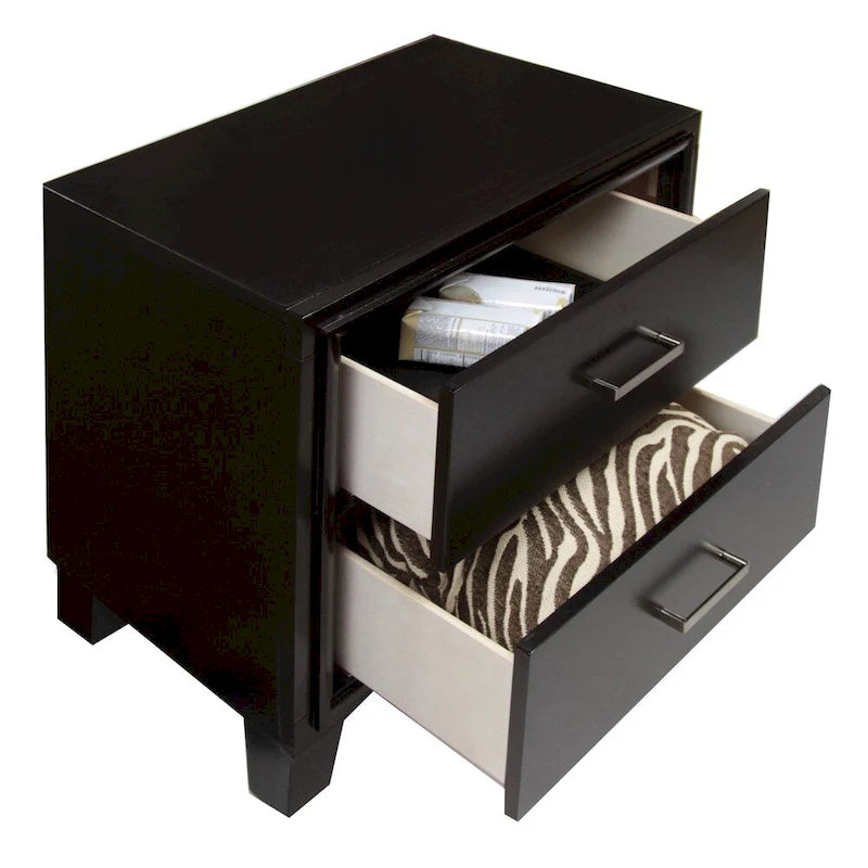 2-Drawer Nightstand – Espresso Finish, Solid Wood & Veneer | 22W x 16D x 24H in