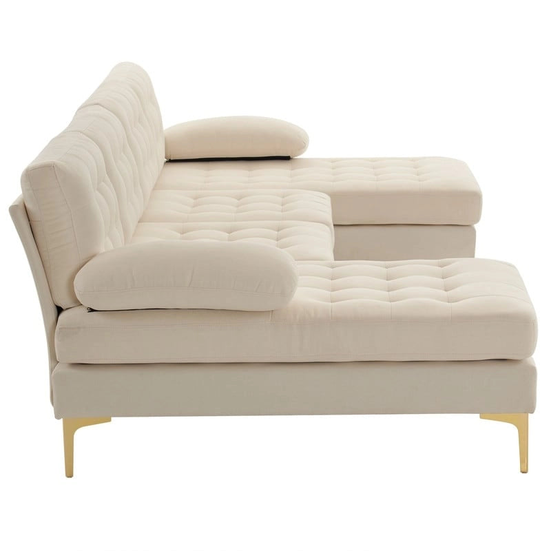 U-shaped Soft-Covered Armrest Backrest Seat Sectional Sofa Beige