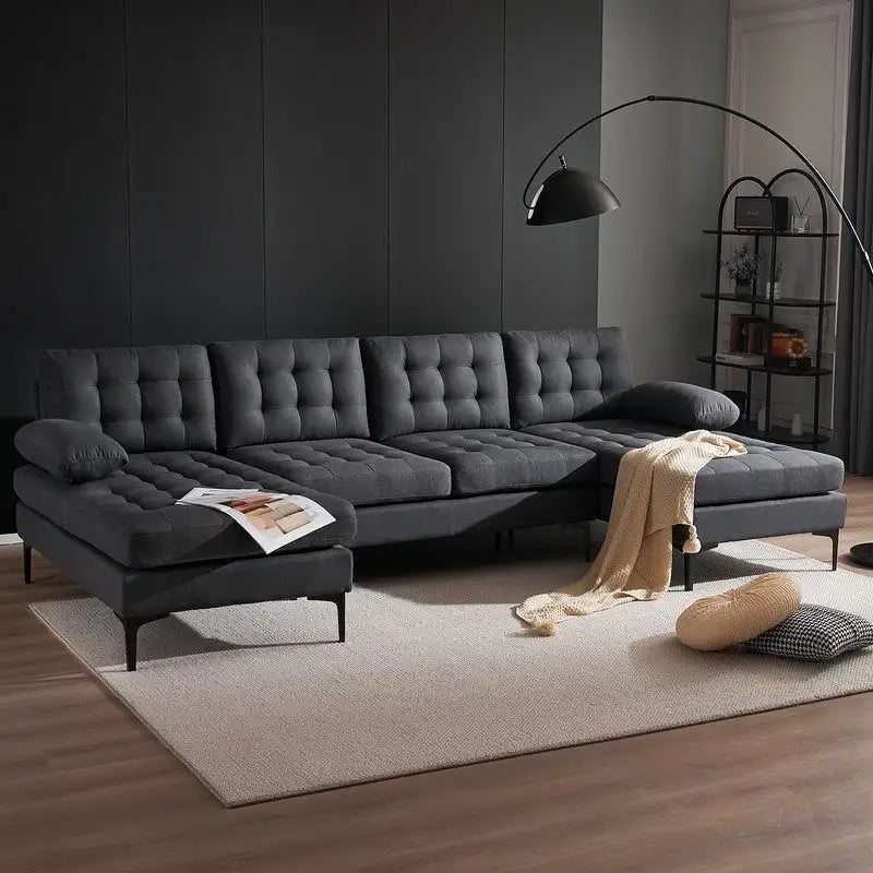 U-shaped Soft-Covered Armrest Backrest Seat Sectional Sofa Beige