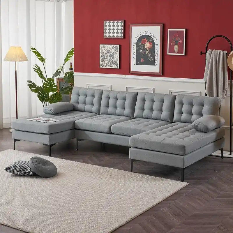 U-shaped Soft-Covered Armrest Backrest Seat Sectional Sofa Beige