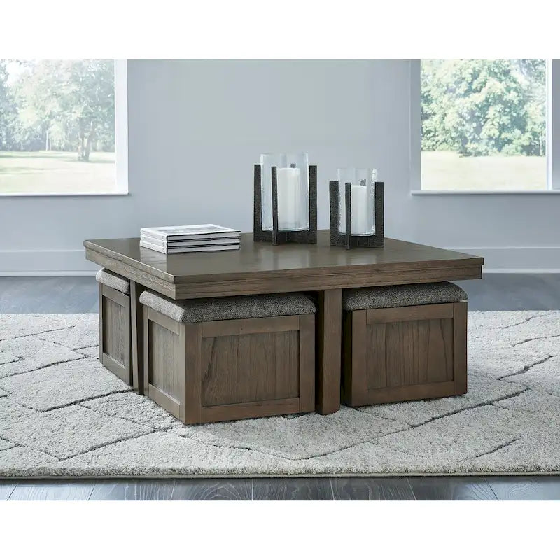  Boardernest Brown Coffee Table with 4 Stools - 40W x 40D x 18H