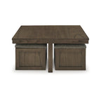 Coffee Table with 4 Caster Stools and Hidden Storage – 40W x 40D x 18H in, Acacia Veneer