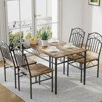 Rectangular Dining Table Set with 4 Chairs – Vintage Brown, Wood & Metal Frame