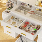 Makeup Vanity Table with Glass Top, 10x Magnifying Mirror, LED Lights & Charging Station
