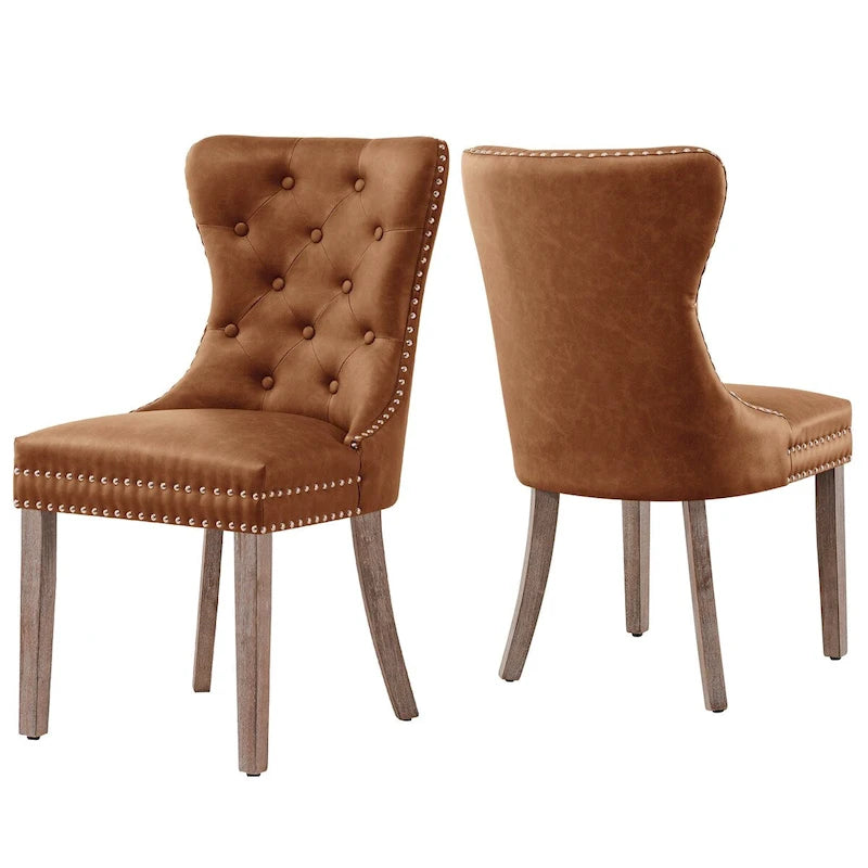 Faux Leather Wing-Back Dining Chair with Button & Rivet Detail – Set of 2 | 19W x 18D x 37H in