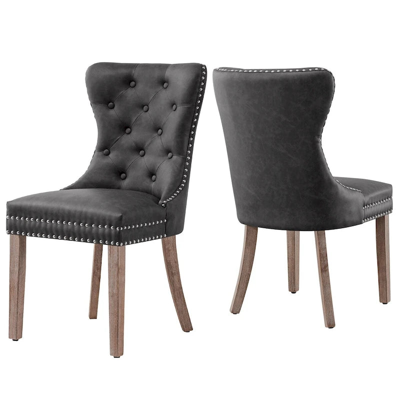 Faux Leather Wing-Back Dining Chair with Button & Rivet Detail – Set of 2 | 19W x 18D x 37H in