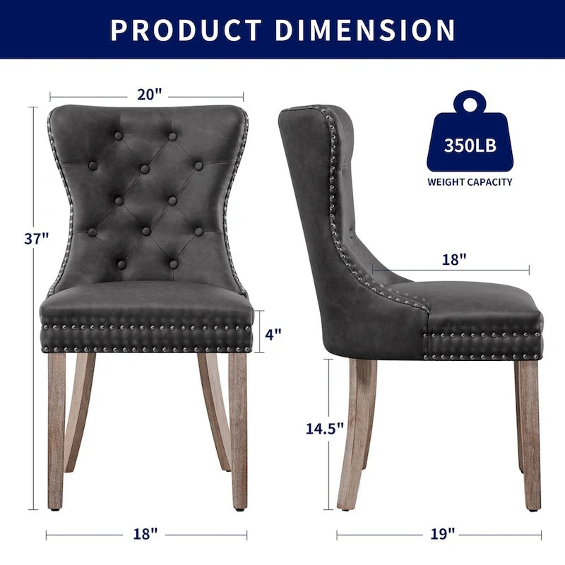 Faux Leather Wing-Back Dining Chair with Button & Rivet Detail – Set of 2 | 19W x 18D x 37H in