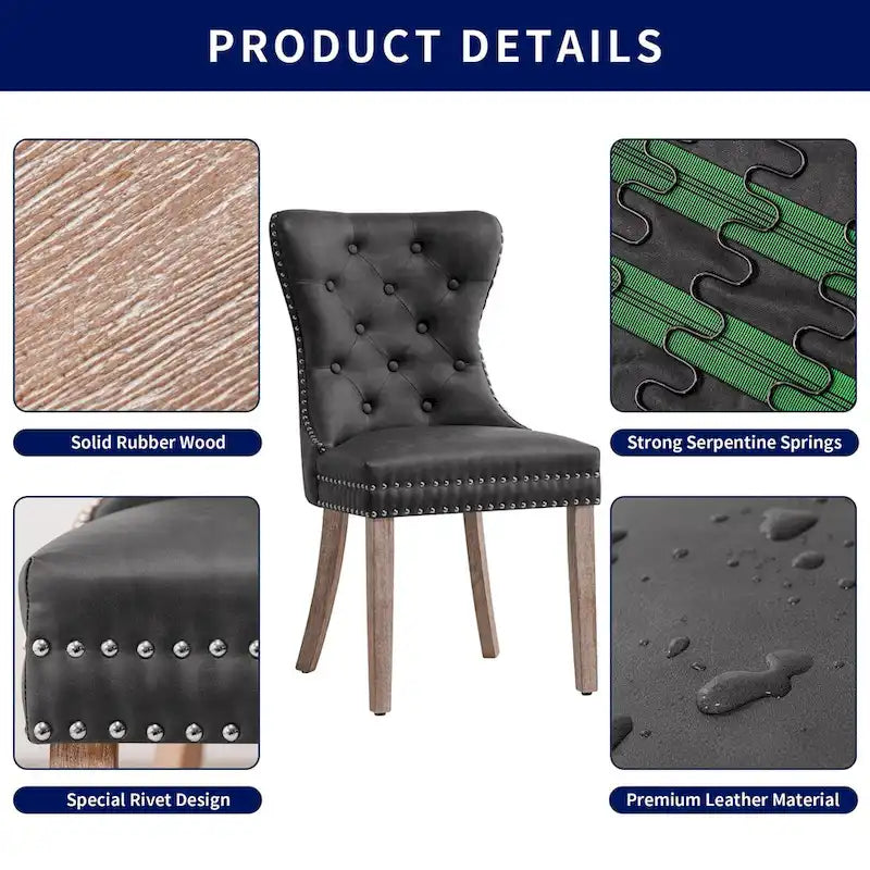 Faux Leather Wing-Back Dining Chair with Button & Rivet Detail – Set of 2 | 19W x 18D x 37H in