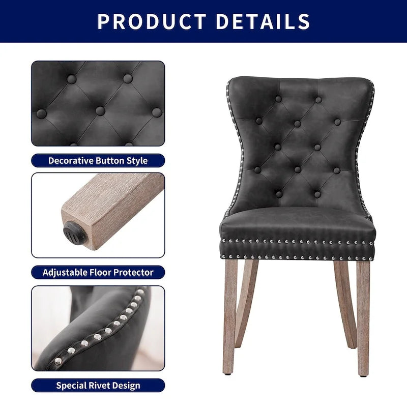 Faux Leather Wing-Back Dining Chair with Button & Rivet Detail – Set of 2 | 19W x 18D x 37H in