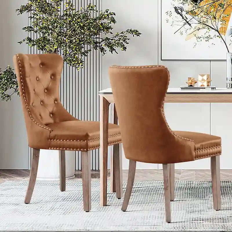 Faux Leather Wing-Back Dining Chair with Button & Rivet Detail – Set of 2 | 19W x 18D x 37H in