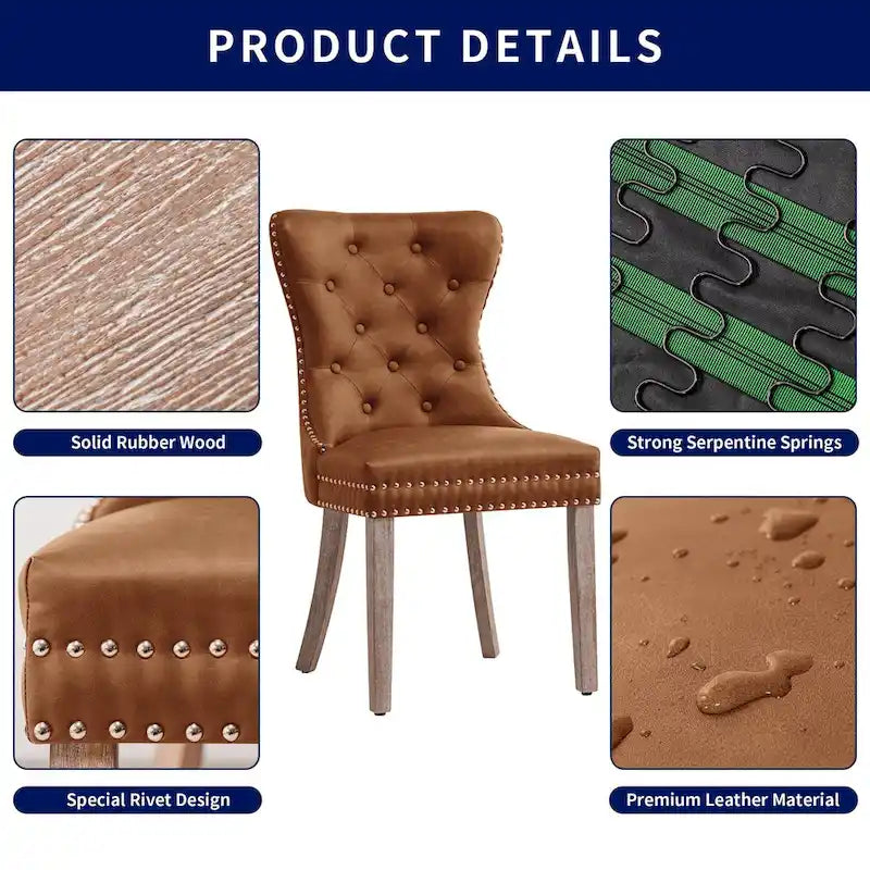 Faux Leather Wing-Back Dining Chair with Button & Rivet Detail – Set of 2 | 19W x 18D x 37H in
