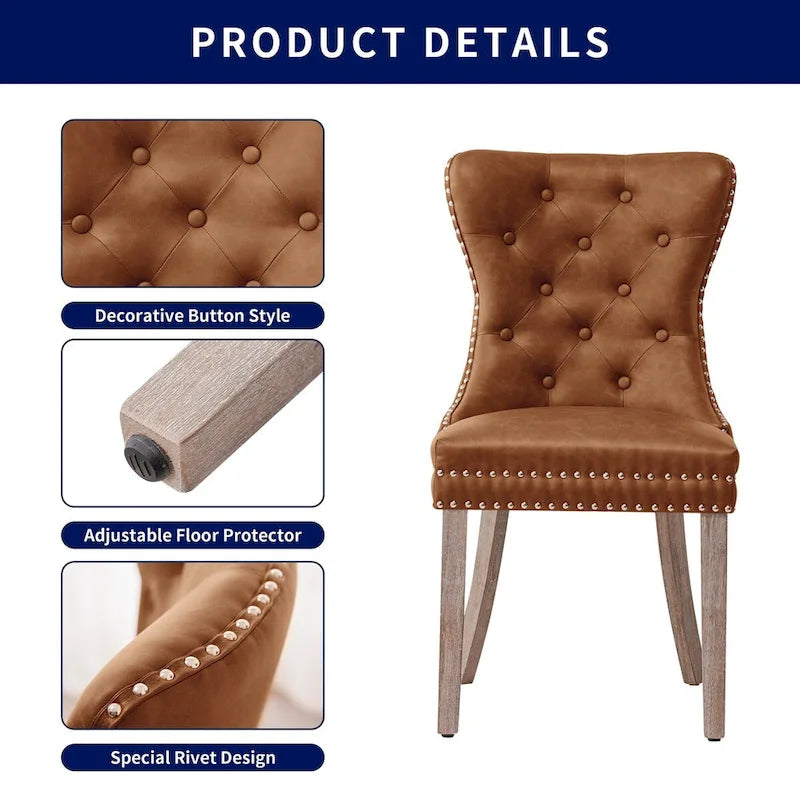 Faux Leather Wing-Back Dining Chair with Button & Rivet Detail – Set of 2 | 19W x 18D x 37H in