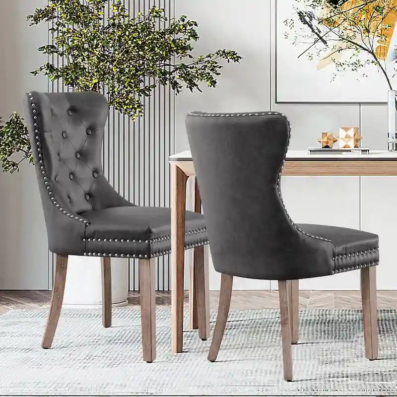 Faux Leather Wing-Back Dining Chair with Button & Rivet Detail – Set of 2 | 19W x 18D x 37H in
