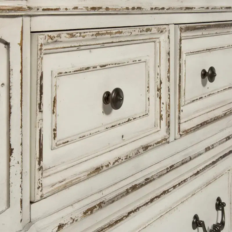 Magnolia Manor Upholstered Bed, and Dresser and Mirror Set