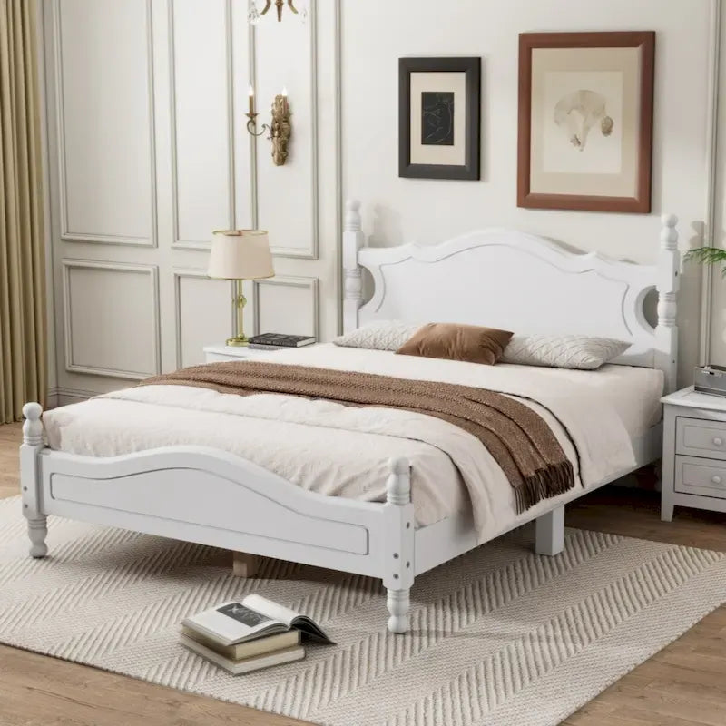 Full Size Wood Platform Bed Frame with Wooden Slat Support – Retro Style