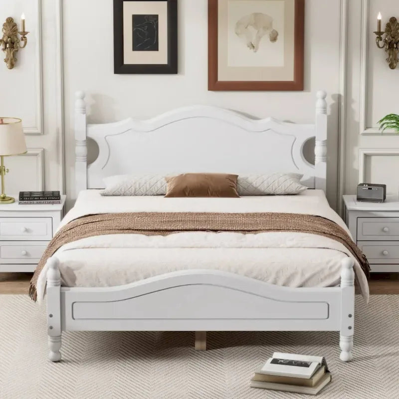 Full Size Wood Platform Bed Frame with Wooden Slat Support – Retro Style