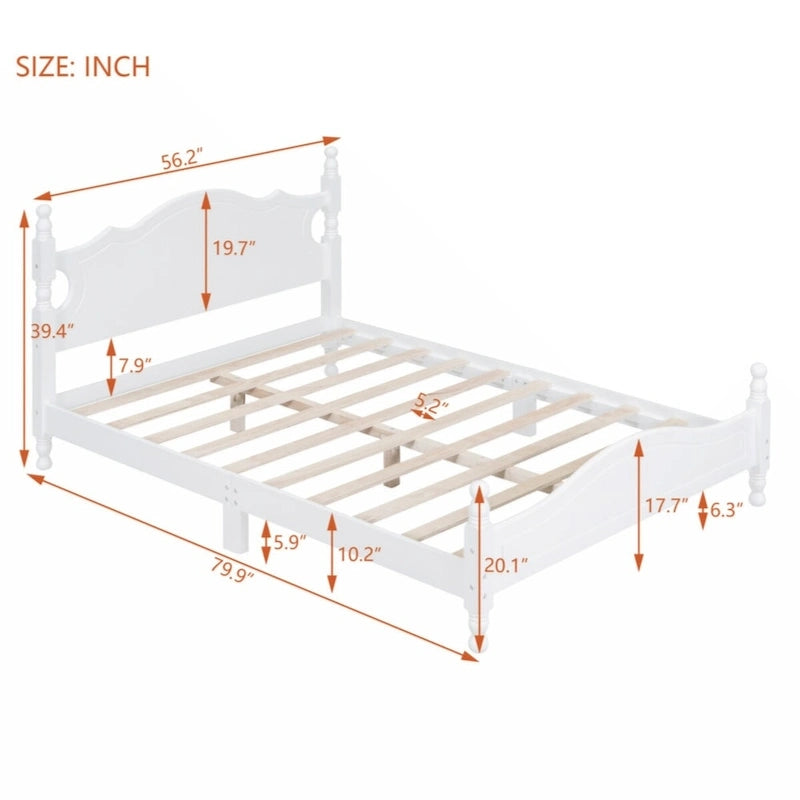 Full Size Wood Platform Bed Frame with Wooden Slat Support – Retro Style