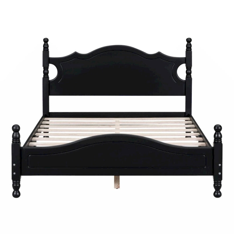 Full Size Wood Platform Bed Frame with Wooden Slat Support – Retro Style