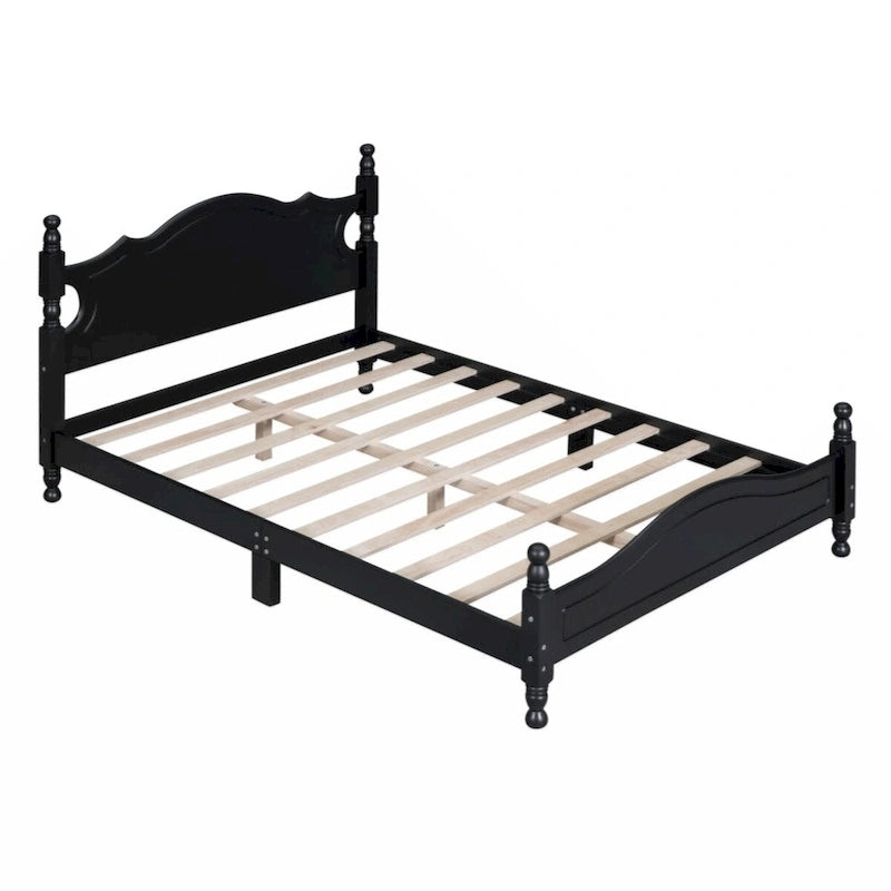 Full Size Wood Platform Bed Frame with Wooden Slat Support – Retro Style