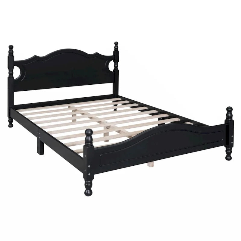 Full Size Wood Platform Bed Frame with Wooden Slat Support – Retro Style