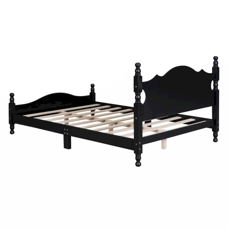 Full Size Wood Platform Bed Frame with Wooden Slat Support – Retro Style