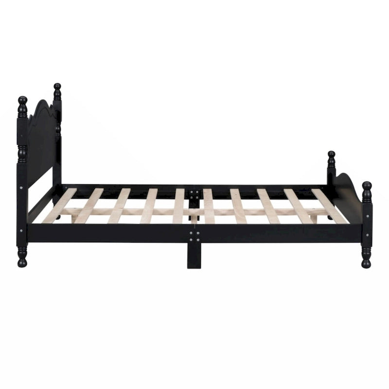 Full Size Wood Platform Bed Frame with Wooden Slat Support – Retro Style
