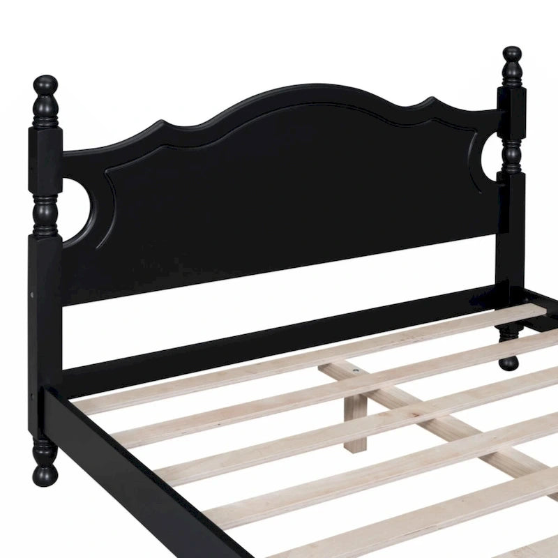Full Size Wood Platform Bed Frame with Wooden Slat Support – Retro Style