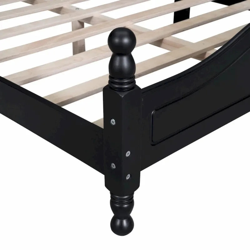 Full Size Wood Platform Bed Frame with Wooden Slat Support – Retro Style