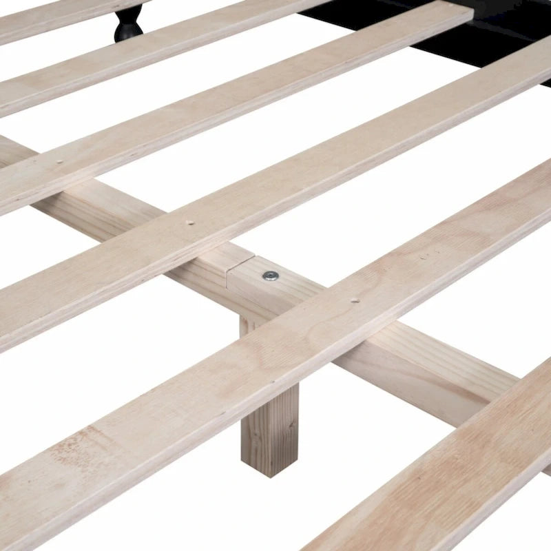 Full Size Wood Platform Bed Frame with Wooden Slat Support – Retro Style