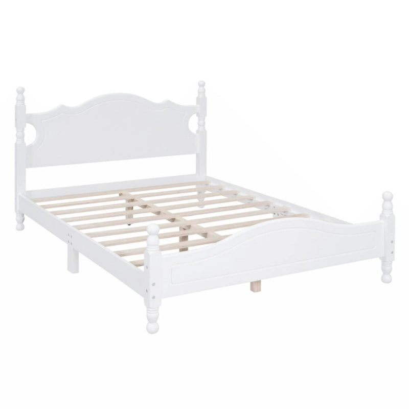 Full Size Wood Platform Bed Frame with Wooden Slat Support – Retro Style